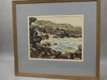 Vintage Roy Anderson Ketcham Waves on Shore Watercolor Painting