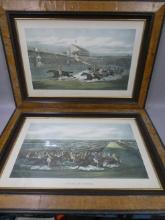 Pair c1870 After Henry Alken Horse Racing Large Color Engravings by W Summers
