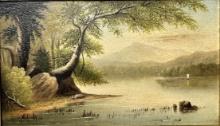 19 C O/B American Trees on the Shore Painting