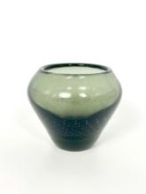 Green Signed Bubble Glass Vase