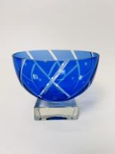 Vintage etched blue glass bowl