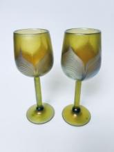 Pair Signed Corria Art Glass Wine Deco/Art Nouveau