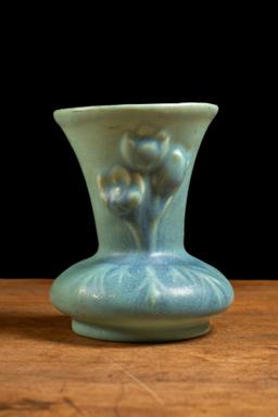 Blue Vase with Floral Motifs by Van Briggle