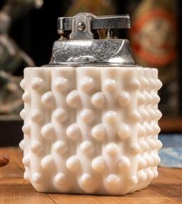 Vintage Japanese Milk Glass Hobnail Cube Lighter