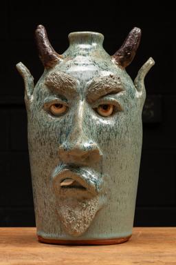 Blue Devil Glazeware Face Jug by Billy Joe Craven