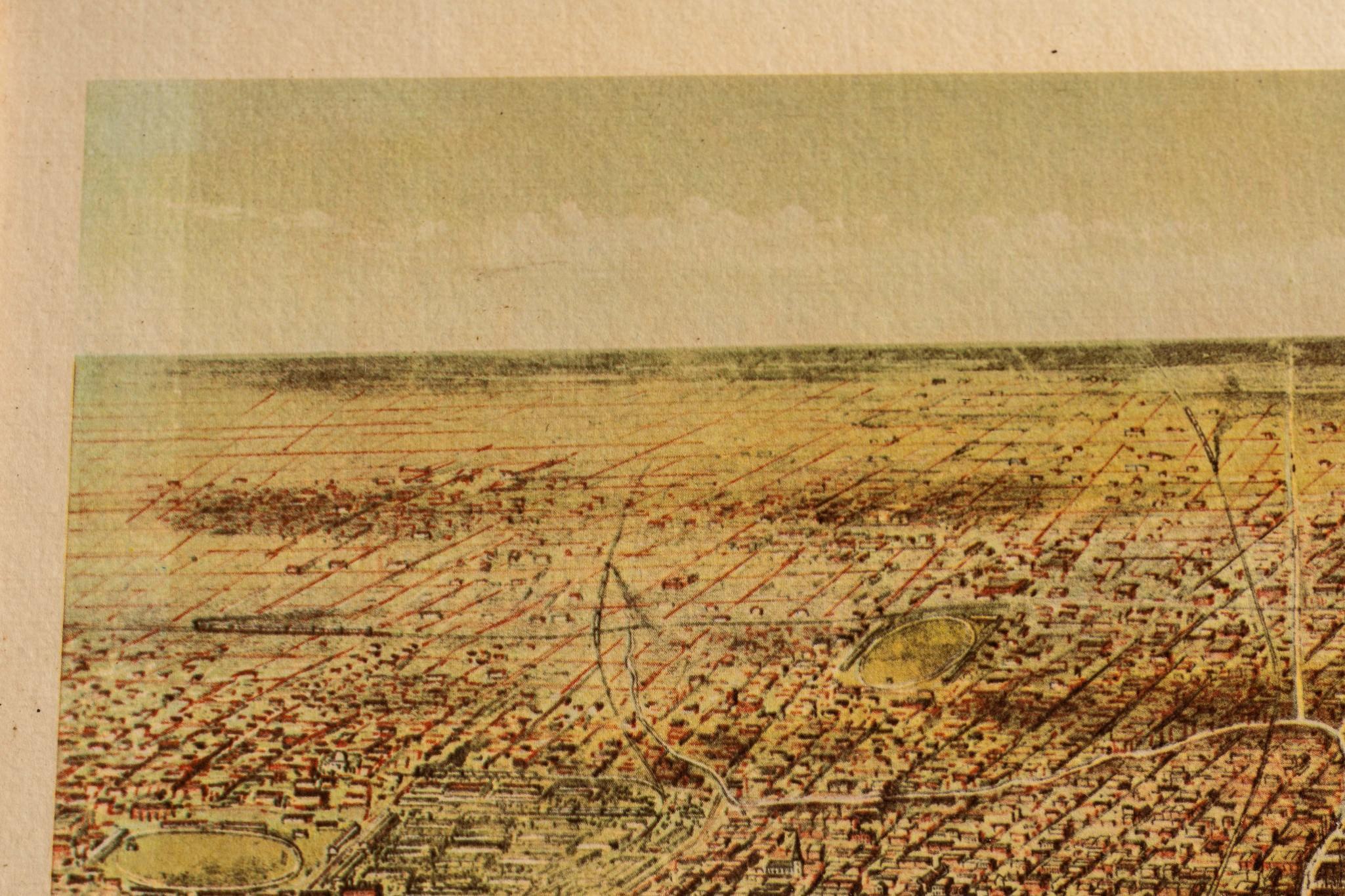1892 Currier & Ives City of Chicago Map, Modern Print, Framed