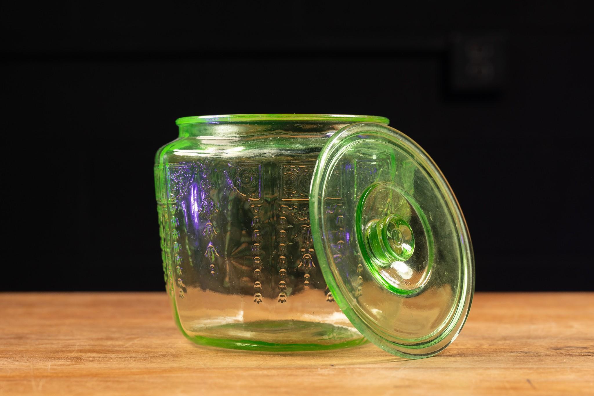 Antique Uranium Glass Lidded Jar