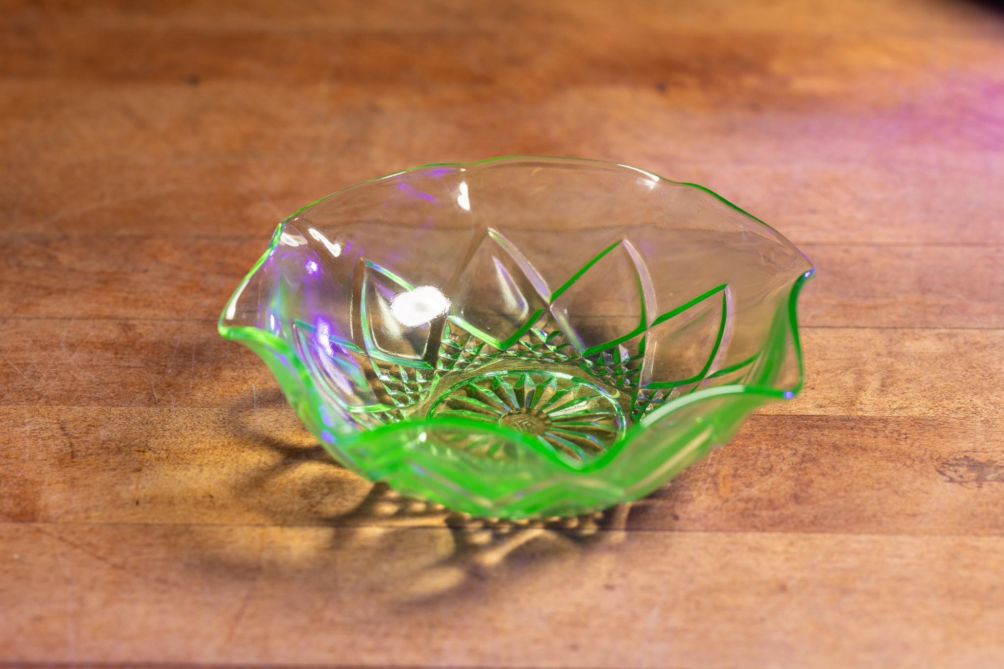 Uranium Glass Round Dish by Hazel Atlas 2