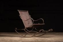 Brutalist Wrought Iron and Leather Rocker by Ilana Goor