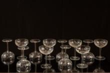 Set of 12 Etched Champagne Glasses