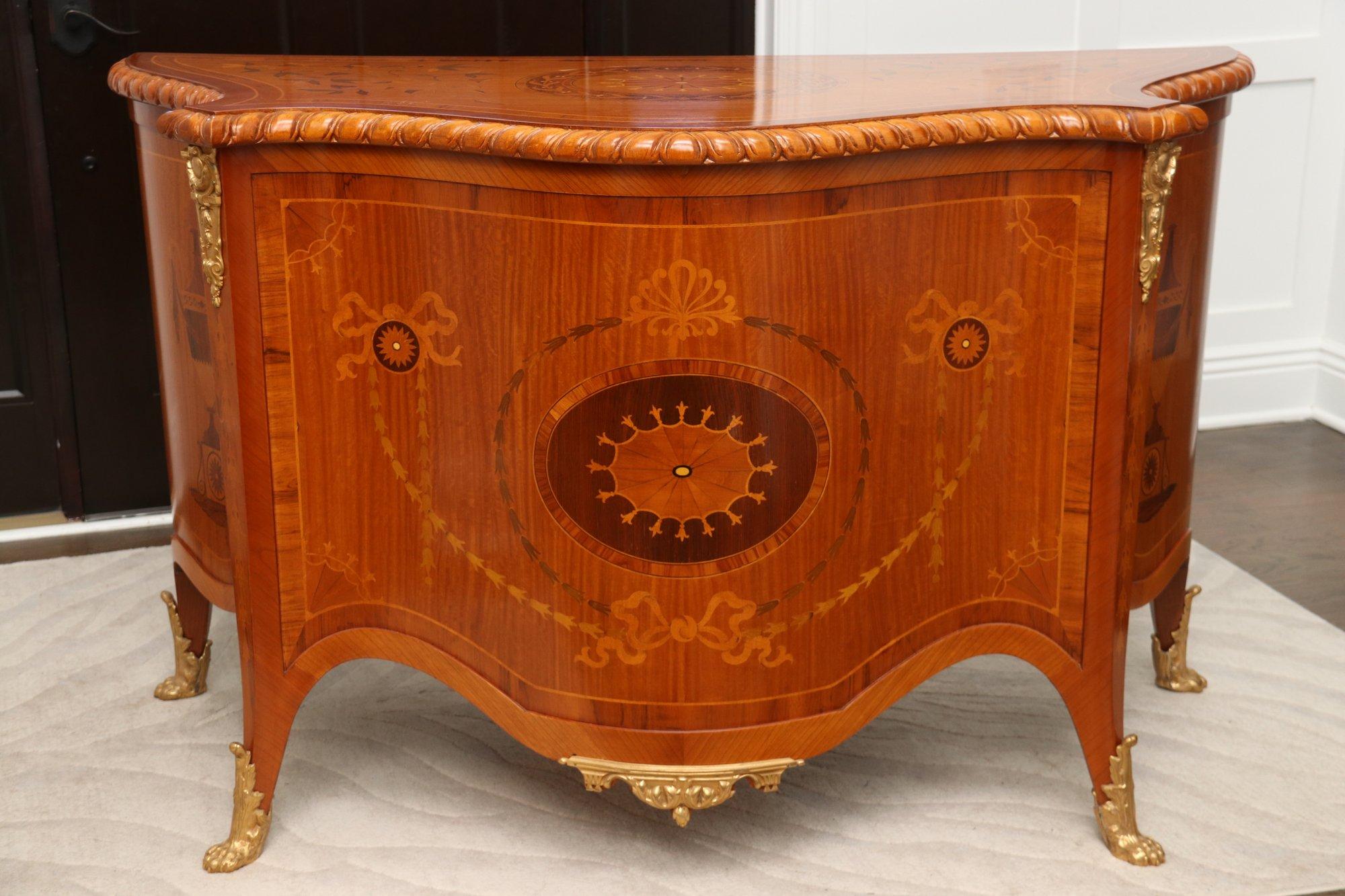 French Satinwood Inlaid Louis XV Style Server Buffet Commode