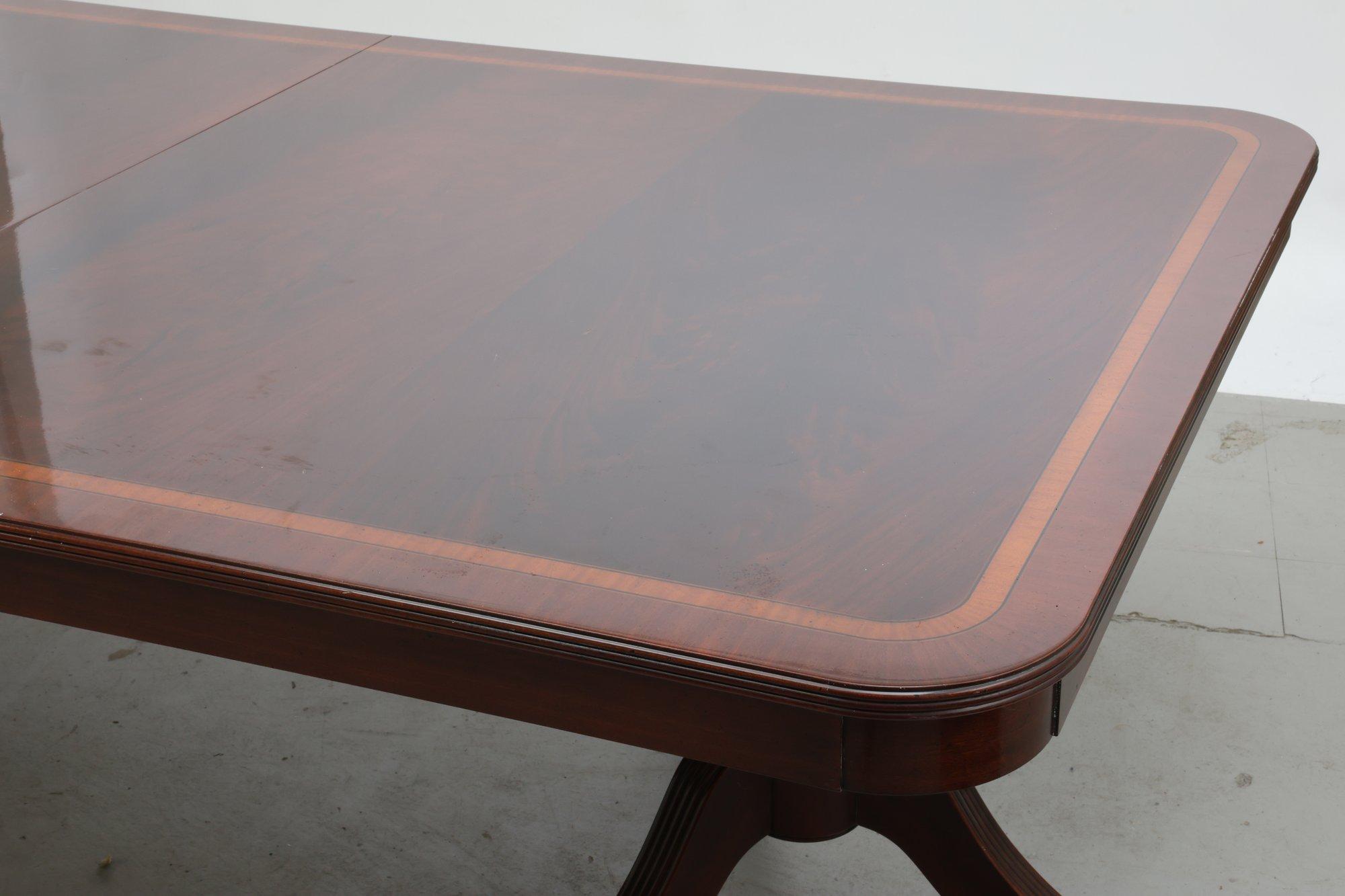 Dual Pedestal Mahogany Dining Table With Leaf