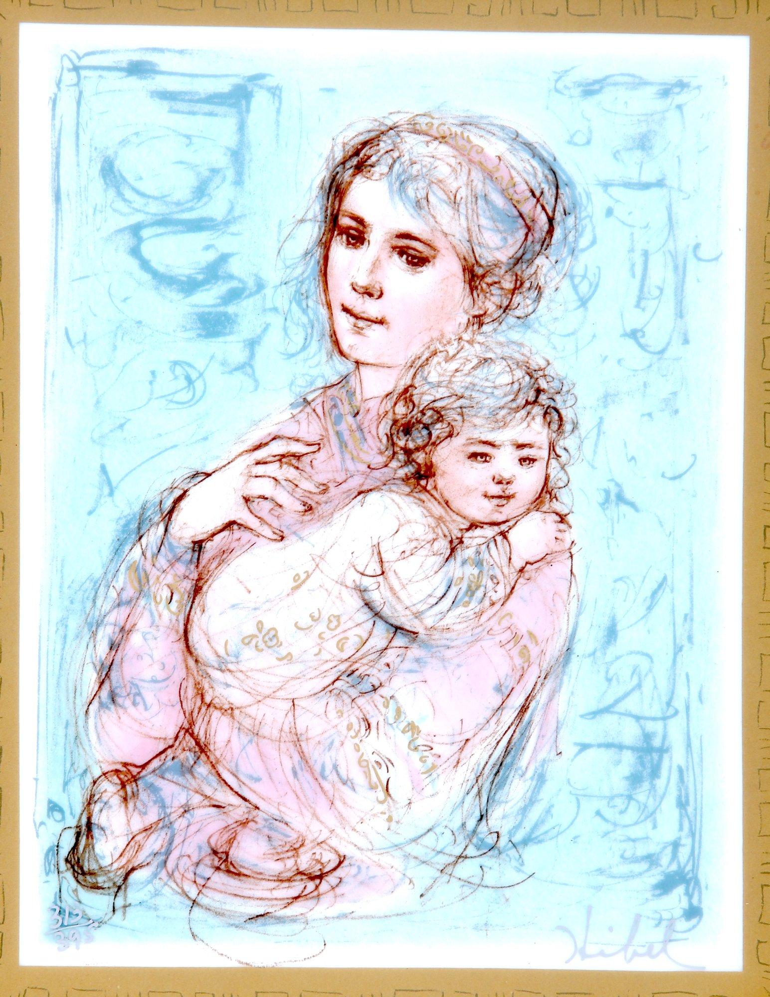 Edna Hibel Mother  Child 1978 Lithograph On Porcelain. Series 313/395