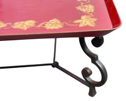 Large Red Tole Tray Coffee Table With Iron Base