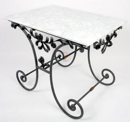 French Vintage Cast Iron And Marble Bakers Table