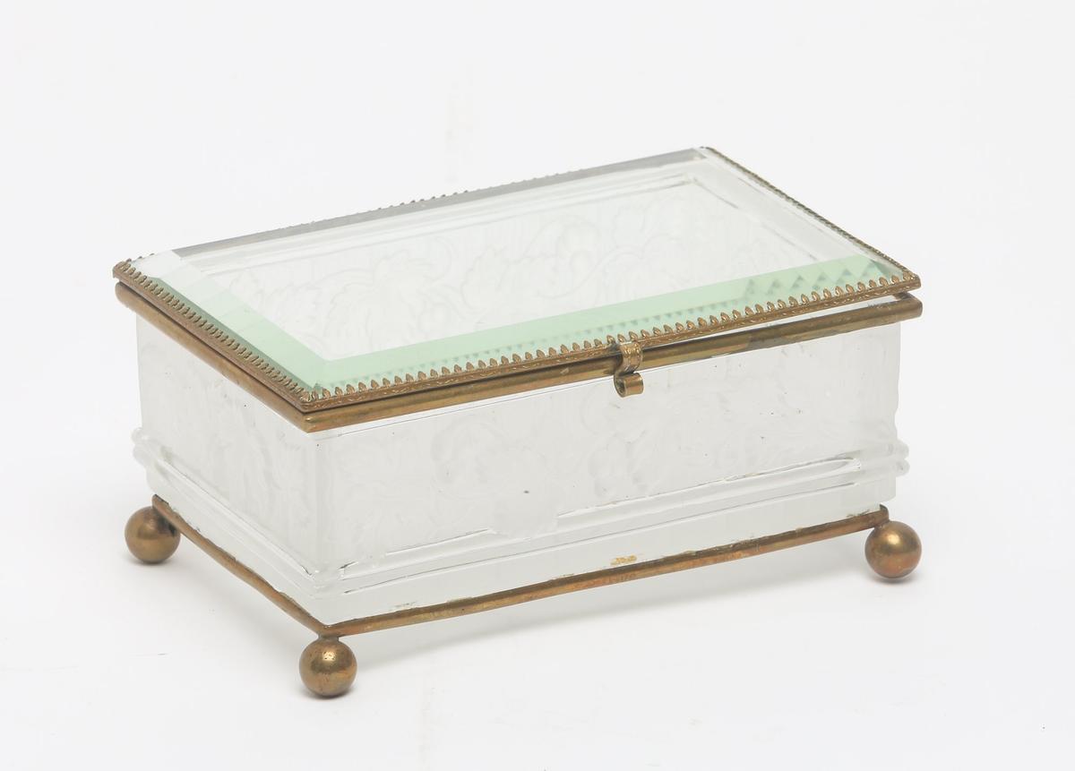 Antique Footed Frosted Glass Jewlery/trinket Box