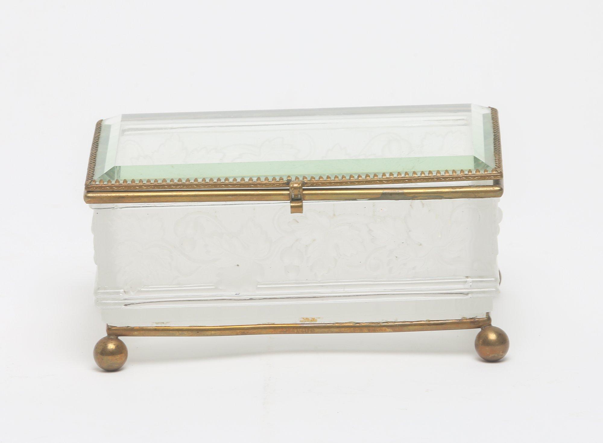 Antique Footed Frosted Glass Jewlery/trinket Box