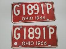 vintage 1966 OHIO license car plates set