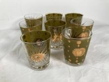 Mid Century Modern Green and Gold Rocks Glasses
