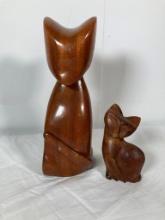 Pair of Mid-Century Modern Carved Wooden Cats