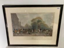 Antique Framed British Colored Engraving "The Meet at Badminton"