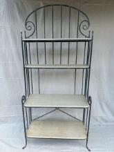 Bronzed Finish Wrought Iron Bakers Rack with Wood Shelves