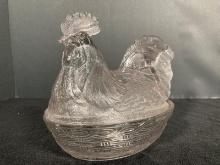 Clear Glass Hen On Nest