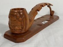 Carved Hawaiian Monkey Pod Wood Pipe Stand
