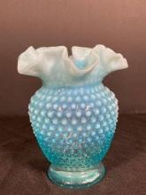 Blue Fenton Hobnail Ruffle Vase