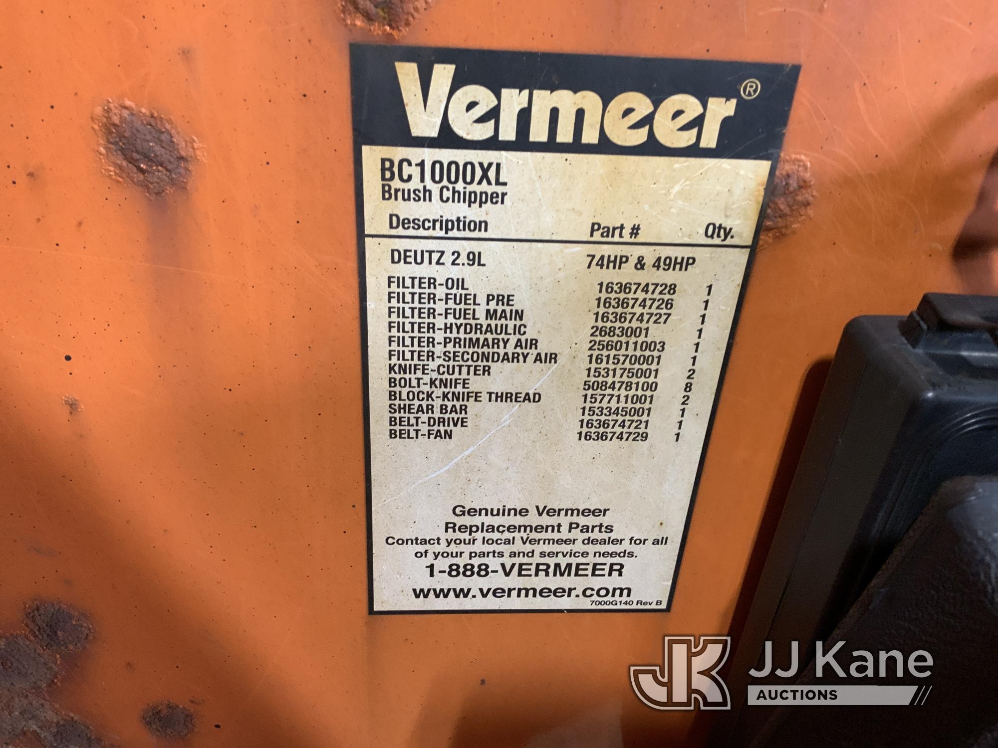 (Fort Wayne, IN) 2014 Vermeer BC1000XL Chipper (12in Drum), trailer mtd. Not Running, Condition Unkn