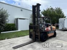 1997 Toyota 6FDAU50 Solid Tired Forklift Runs, Moves & Operates) (Jump to Start) (Rust Damage