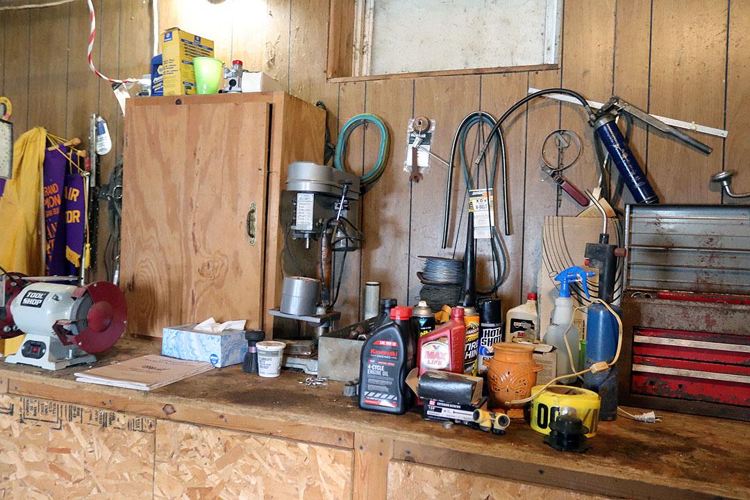 Contents of Barn Room including misc. Hand tools, Generac Power Washer, DeWalt Saw, Rakes, Brooms, S