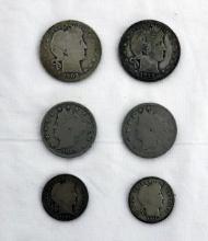 1909 And 1911 Liberty Nickel And 1904 And 1911 Barber Dime And 1903 And 1915D Barber Quarter