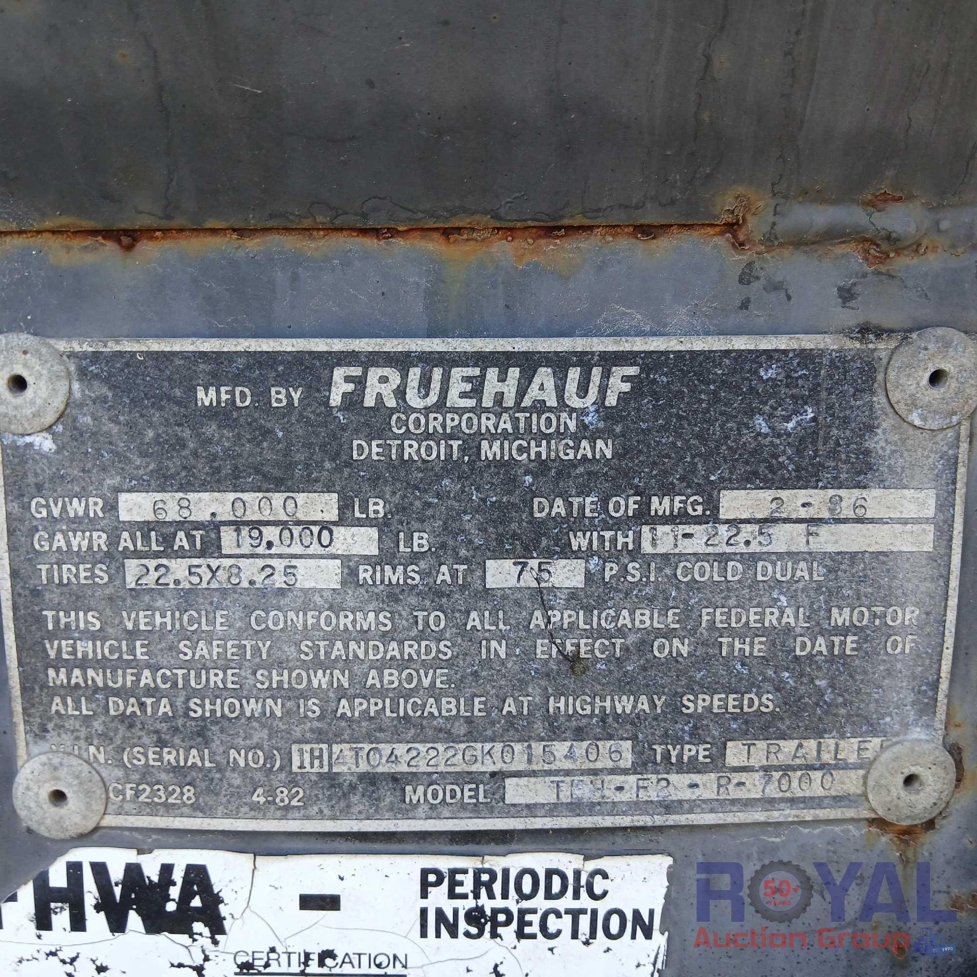 1986 Fruehauf TEH-F2-R 7,000 Gallon Tanker Trailer