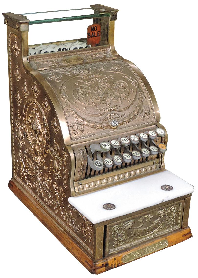 National Cash Register, Candy Store Model 333, ornate embossed brass w/mone