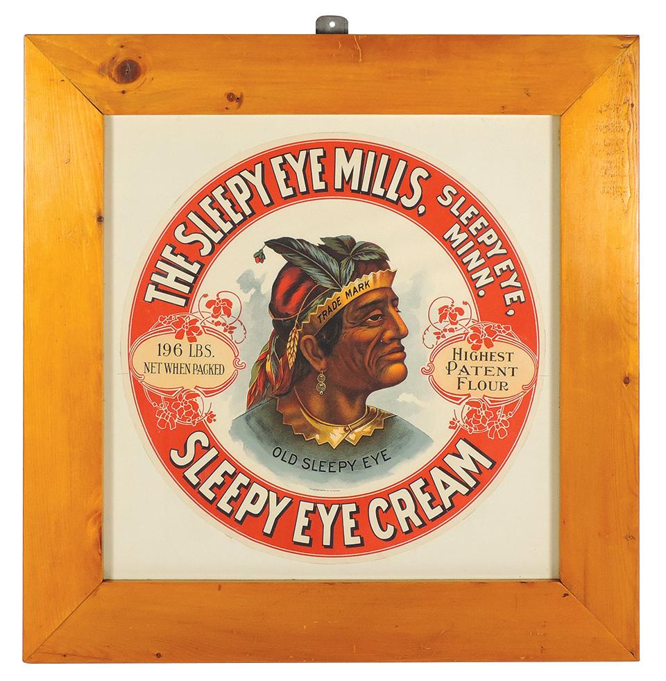 Sleepy Eye Mills Cream Sign w/Old Sleepy Eye at center, extremely colorful