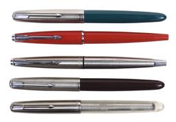 Fountain Pens (5), all Parker, 3 #51's incl demonstrator & 2 #45's, VG or b