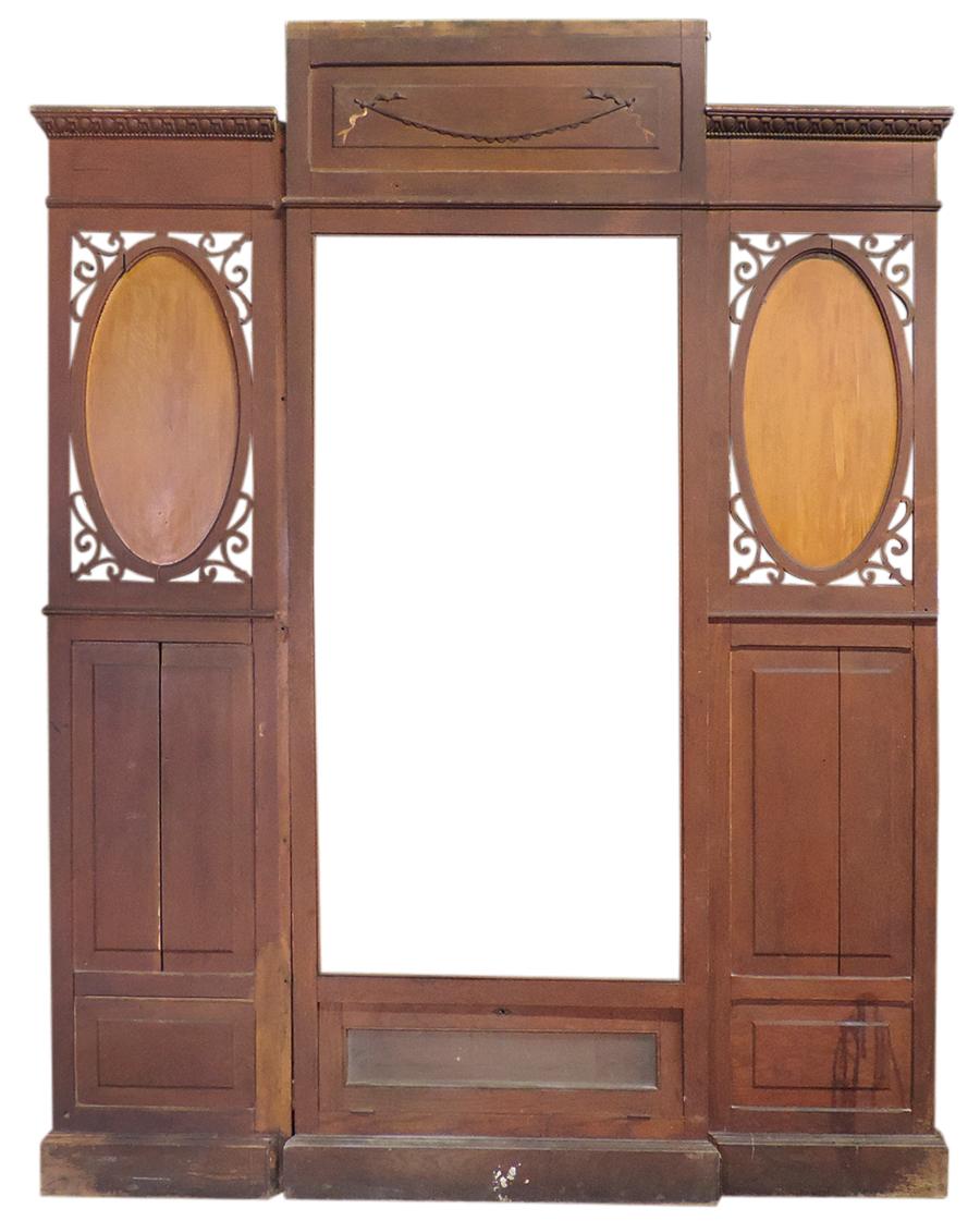 Apothecary Druggist Window, 3-section oak wall panels w/large central frame