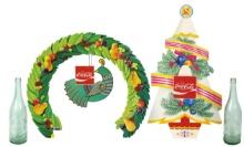 Coca-Cola Memorabilia (4), two litho on cdbd diecut hangers, peacock in wre