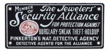 Pinkerton's National Detective Agency Door Plate, Member of The Jewelers' S