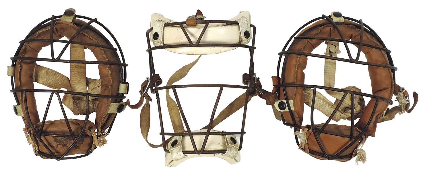 Baseball Catcher's Masks (3), Vintage wire & leather cages from the 1950's,