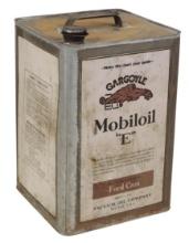 Petroliana Mobiloil Can, 5 gal tin w/Gargoyle "E" for Ford Cars, litho labe