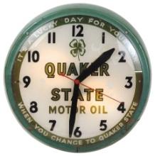 Petroliana Quaker State Motor Oil Clock, electric lightup, mfgd by Dualite,