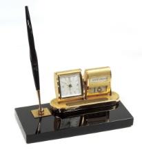 Parker Fountain Pen Desk Set With Clock & Calendar, #51 In Blk Onyx Base W/