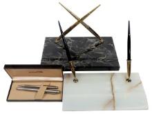 6 Sheaffer Pens & Desk Sets, All White Dots, Pr Gold Barrel Fountain W/14k
