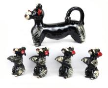 Collectibles (5) 1950s Poodle Spice Rack W/four Spice Shakers, Made In Japa