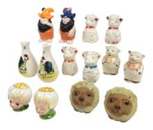 Salt & Pepper Shakers (7 Sets) Misc, Shawnee Lamb, Cow, Pig, Unmarked/made