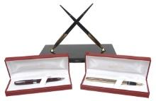 4 Sheaffer Fountain Pens, Pair White Dot 14k Inlaid V Nibs-1 Red In Blk Gla