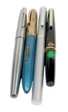 4 Fountain Pens, Parker 61 Brushed Stainless, Pilot Elite (nos), Linden Lev