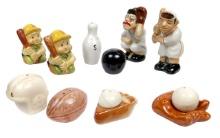 Salt & Pepper Shakers (6 Sets) Sports, Unmarked/made In Japan, Ceramic, Goo